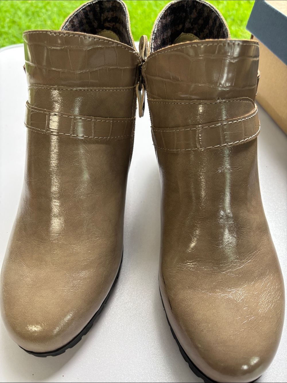 JBU Taupe Croc-Trim Ankle Bootie